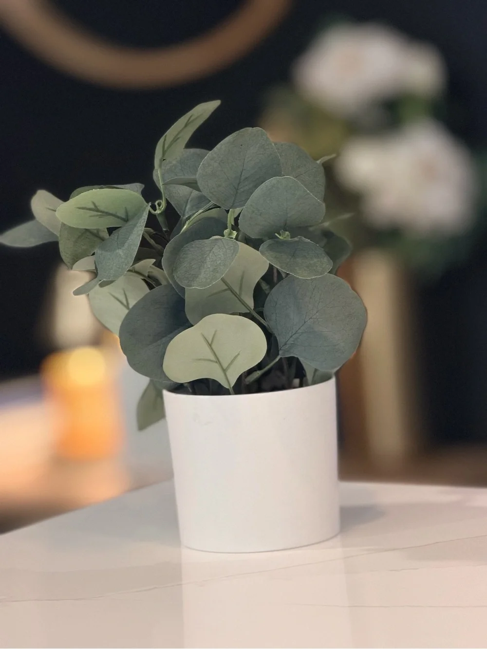 Artificial Eucalyptus Plant in White Pot - Green